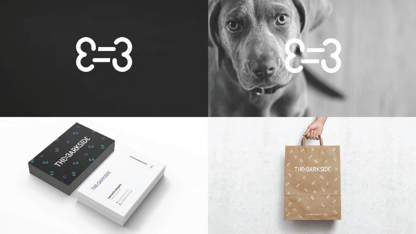 The Barkside symbol, business cards and shop bag