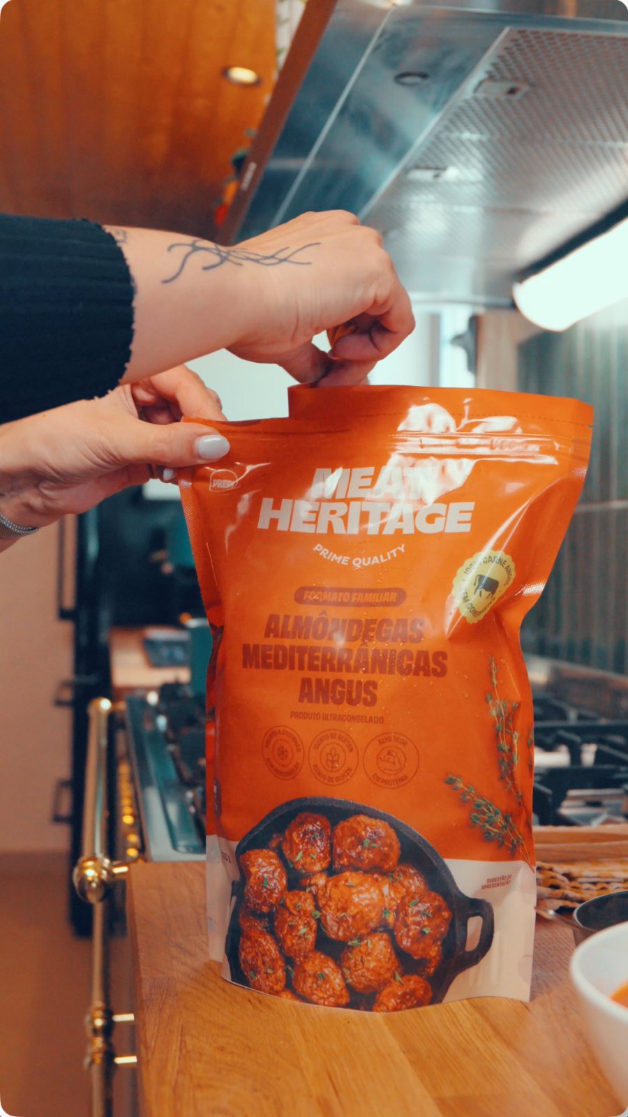 Opening the meatball pouch