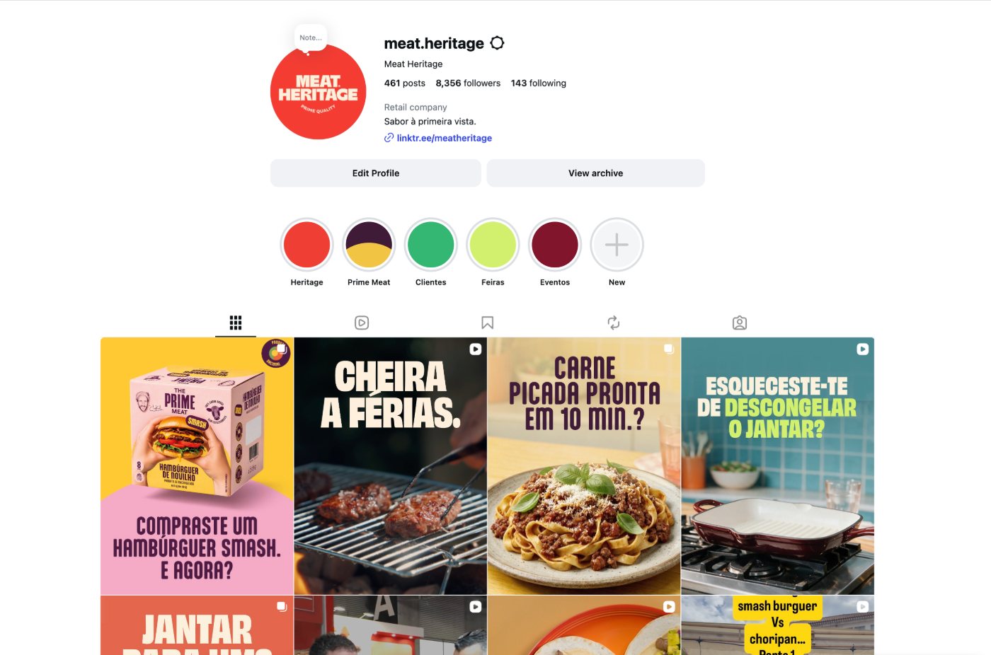Instagram profile and grid