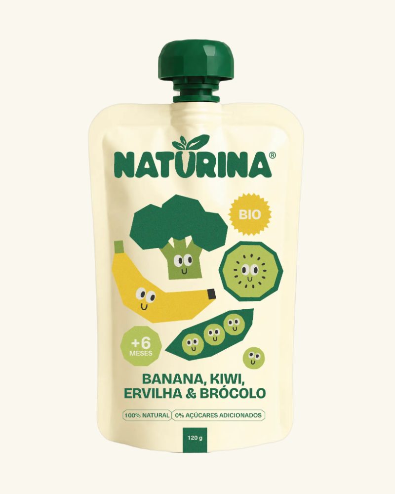 Banana, kiwi, pea and broccoli pouch