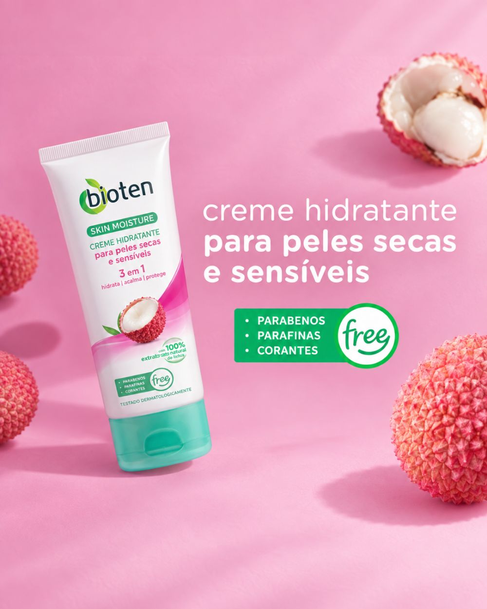 Bioten - Creme hidratante 3 em 1 para peles secas e sensíveis, com extrato natural de lichia.