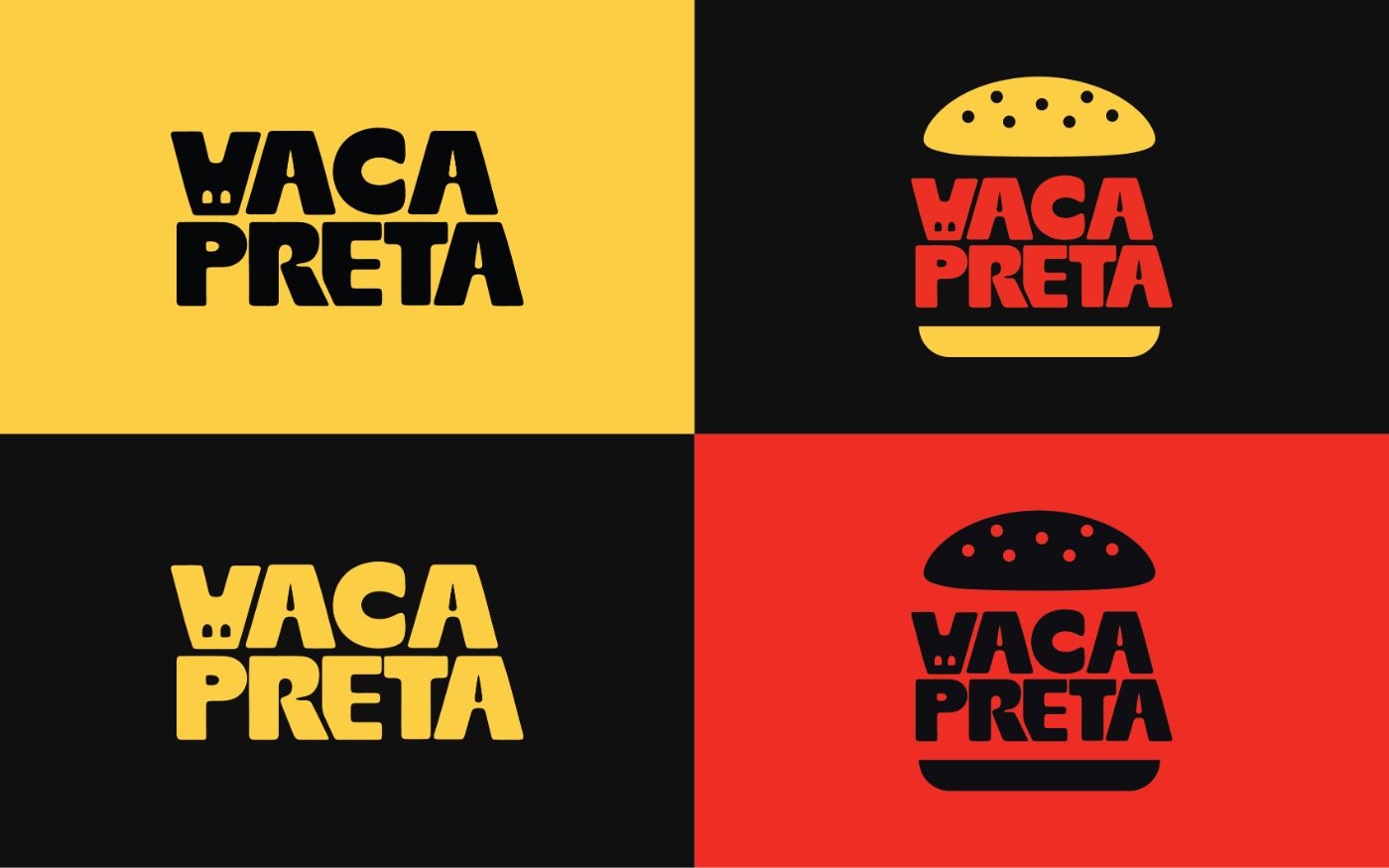 Vaca Preta wordmark on four backgrounds